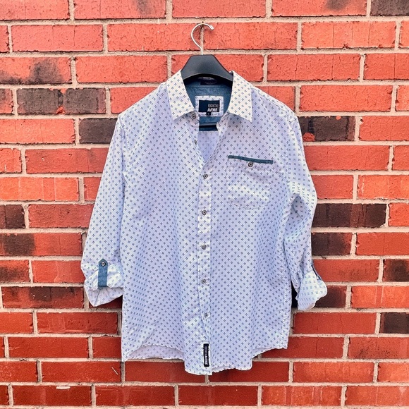 Eighth Avenue White and Blue Casual long sleeve Button Down Mens Shirt Size L - Picture 3 of 7